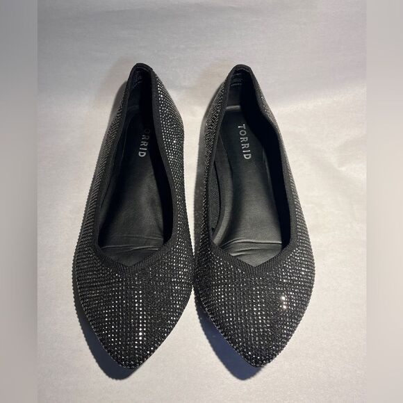 Torrid Rhinestone Point Toe Black Flats Size 9 WW - Picture 5 of 10